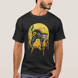 Day Of The Dead Cat And Full Moon T-Shirt