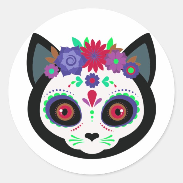 Day of the Dead Cat Classic Round Sticker (Front)
