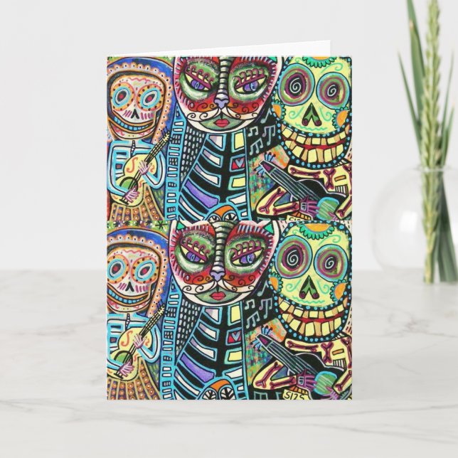 Day Of The Dead Cat Serenade Card (Front)