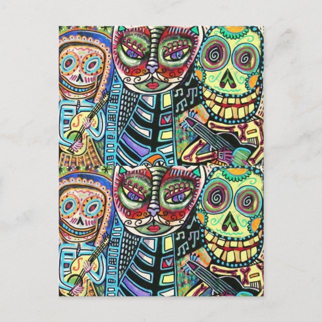 Day Of The Dead Cat Serenade Postcard (Front)