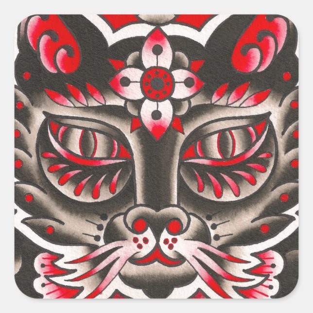 Day of the Dead Cat Square Sticker (Front)
