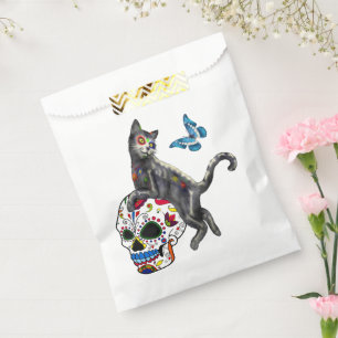 Day Of The Dead Cat Sugar Skull And Butterfly Favour Bags