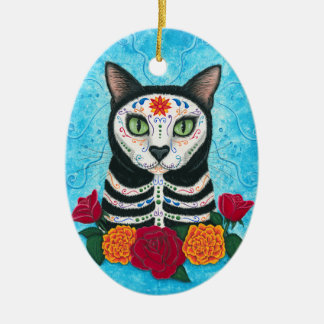 Day of the Dead Cat Sugar Skull Cat Art Ceramic Tree Decoration