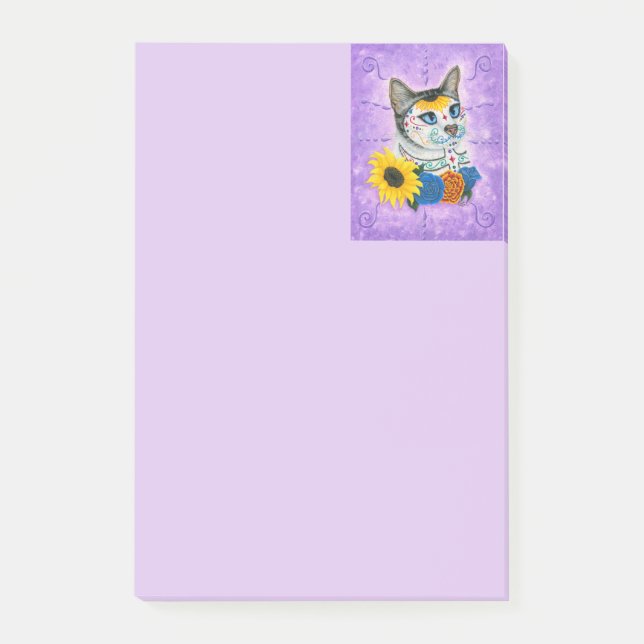 Day of the Dead Cat Sunflower Sugar Skull  Notepad (Front)
