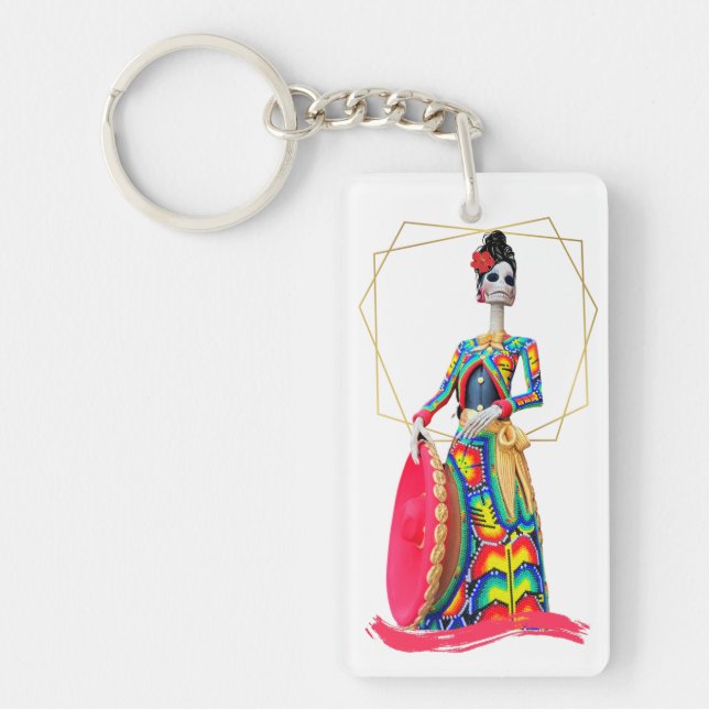 Day of the Dead Catrina with Pink Mariachi Key Ring (Front)