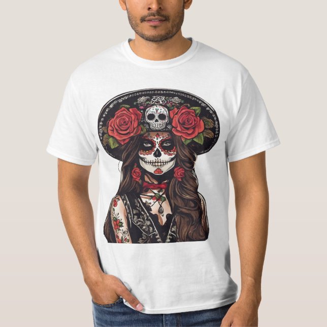 Day of the Dead Catrina with Roses T-Shirt (Front)
