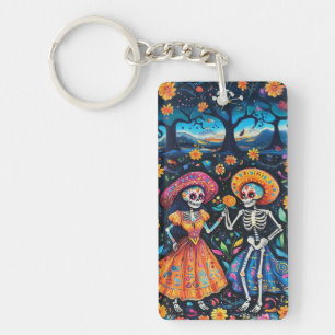 Day of the dead colorful design key ring