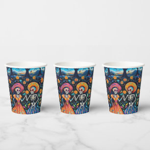 Day of the dead colorful design paper cups