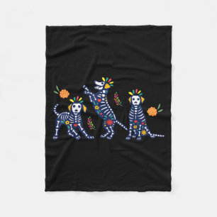 Day Of The Dead Colourful Skeleton Dogs Mexican Fleece Blanket