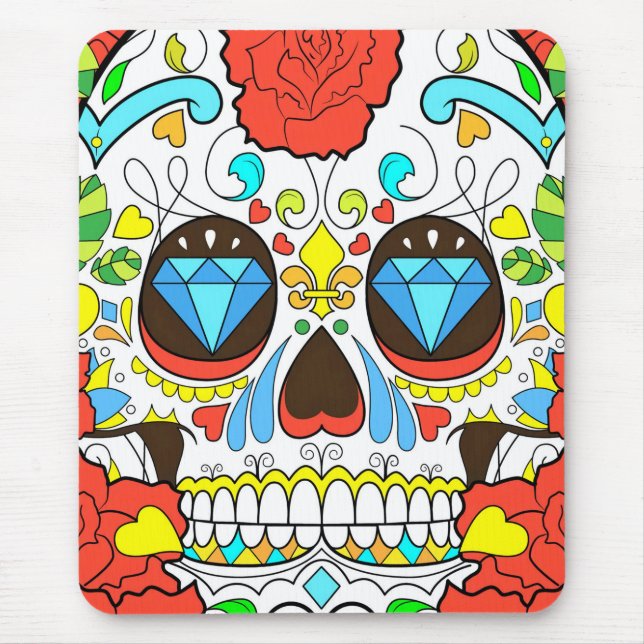Day of the Dead Colourful Skull Art Mouse Pad (Front)