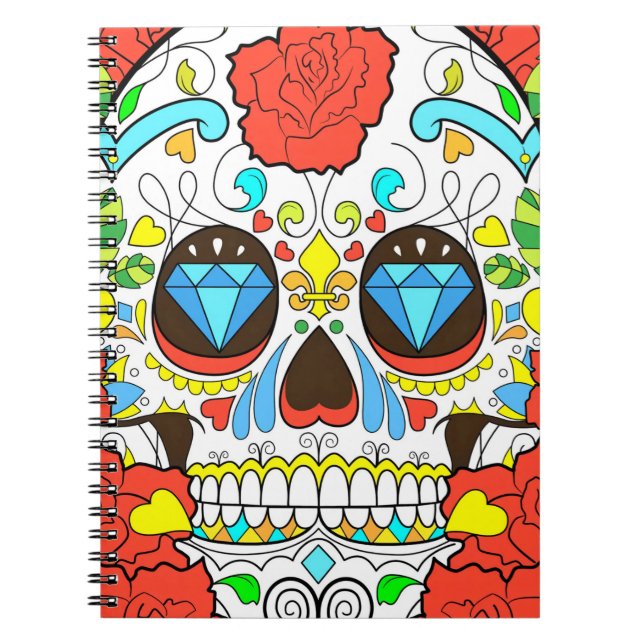 Day of the Dead Colourful Skull Art Notebook (Front)