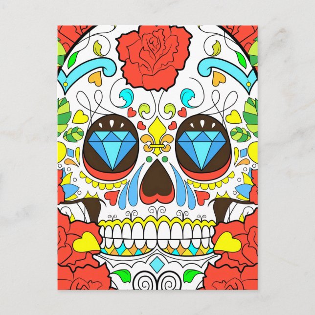 Day of the Dead Colourful Skull Art Postcard (Front)