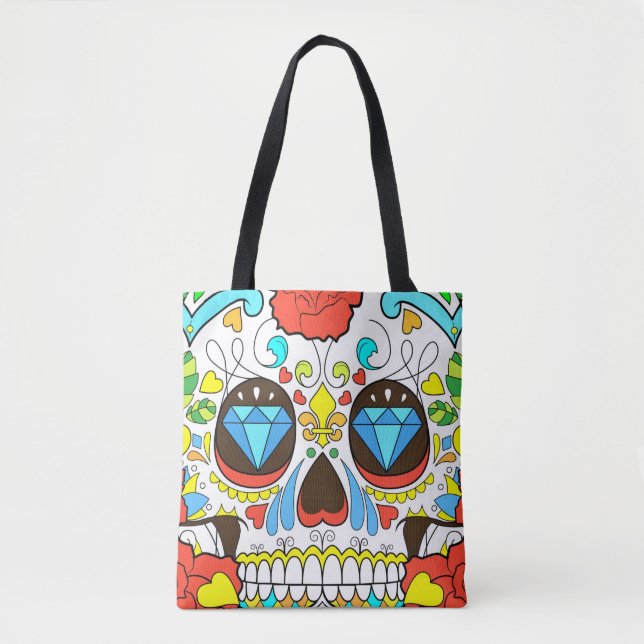 Day of the Dead Colourful Skull Art Tote Bag (Front)