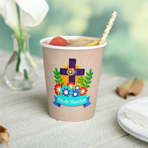 Day of the Dead Daisy Flower Cross Family Kids Paper Cups
