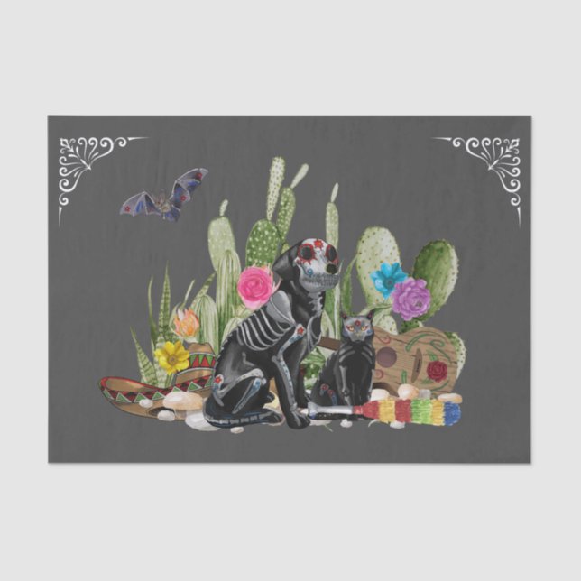 Day of the Dead Dia De Los Muertos dog and Cat  Tissue Paper (Front)