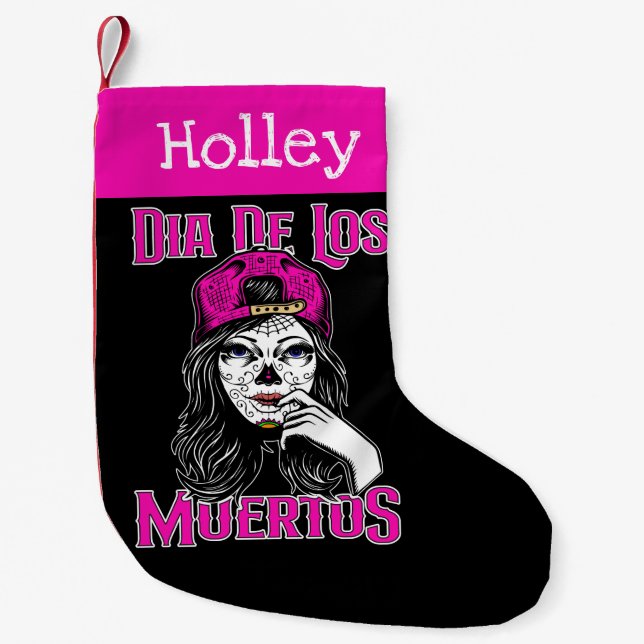 Day Of The Dead Dia De Los Muertos Sugar Skull Small Christmas Stocking (Front)