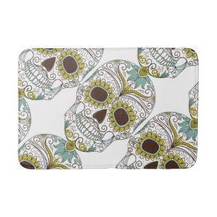 Day of the Dead Floral Skull Bath Mat