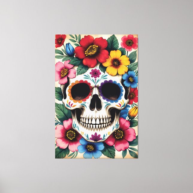 Day of the Dead Floral Skull Canvas Print (Front)