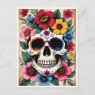 Day of the Dead Floral Skull Postcard