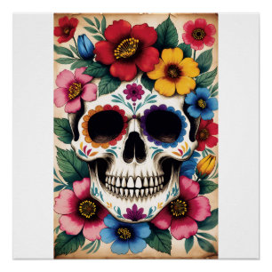 Day of the Dead Floral Skull Poster
