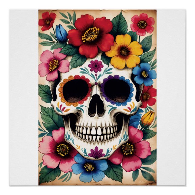 Day of the Dead Floral Skull Poster (Front)