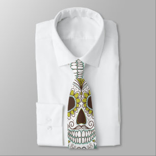 Day of the Dead Floral Skull Tie