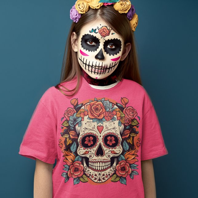 Day of the Dead Floral Sugar Skull Mexican T-Shirt (Creator Uploaded)
