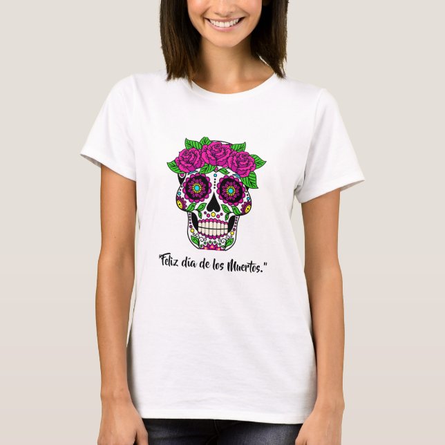 Day of the Dead - Flowered Smiling Skull T-Shirt (Front)