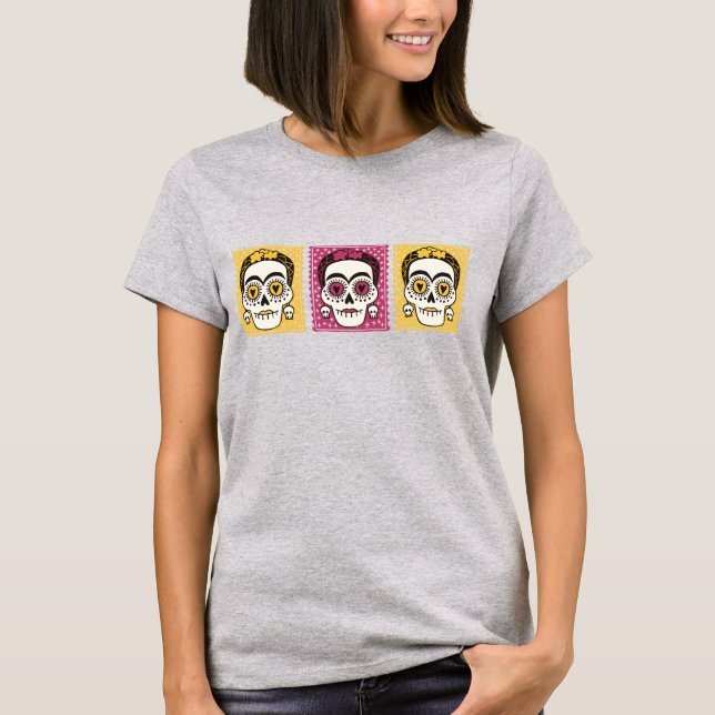 Day of the Dead Frida Kahlo Sugar Skulls T-Shirt (Front)