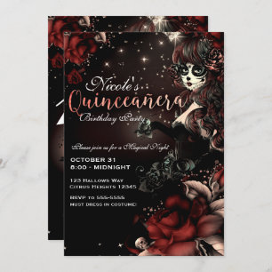 Day of the Dead Girl Red Black Quinceañera Party Invitation