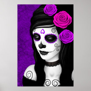 Day of the Dead Girl with Purple Roses Poster