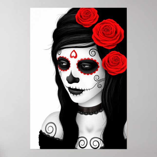 Day of the Dead Girl with Roses White Poster (Front)