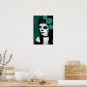 Day of the Dead Girl with Teal Blue Roses Poster (Kitchen)