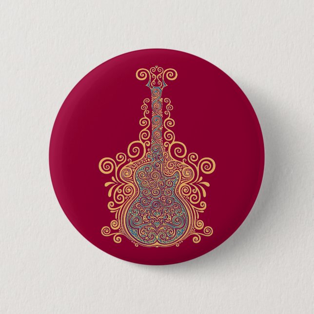 Day of the Dead Guitar 6 Cm Round Badge (Front)