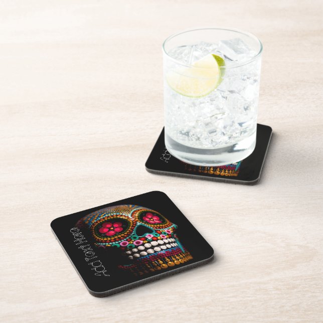 Day of the Dead Halloween Cute Painted Skull Coaster (Right Side)