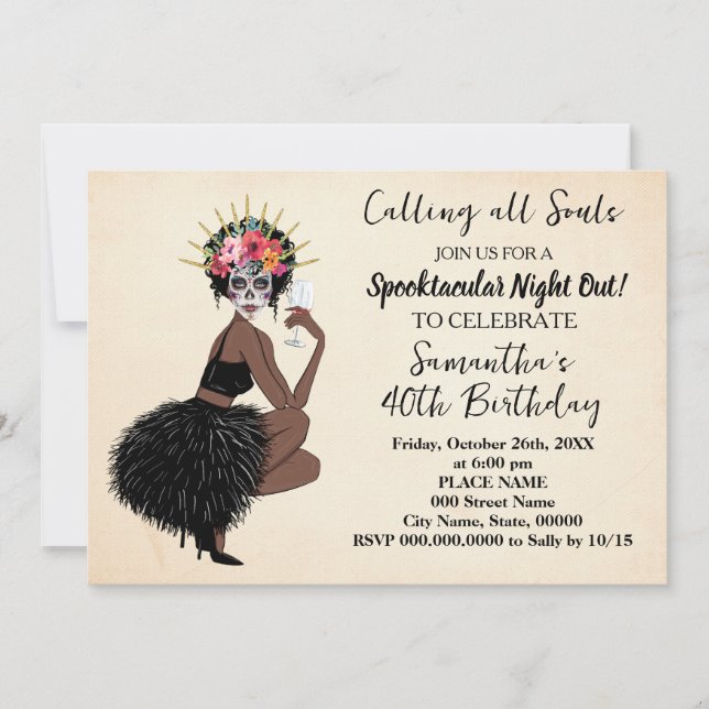 Day of the Dead Halloween Girls Night Out Birthday Invitation (Front)