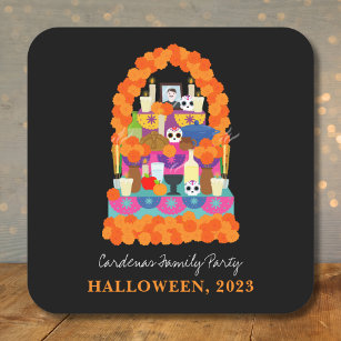 Day of the dead halloween party square sticker