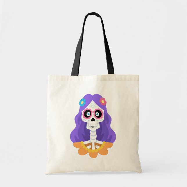 Day of the Dead Halloween Sugar Skull Tote Bag (Front)