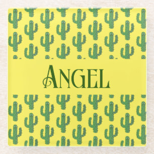 Day of the Dead Happy Cactus Custom Name Glass Coaster