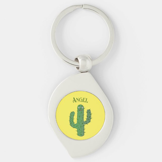 Day of the Dead Happy Cactus Custom Name Key Ring (Front)