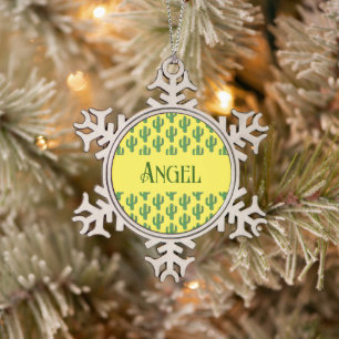 Day of the Dead Happy Cactus Custom Name Snowflake Pewter Christmas Ornament