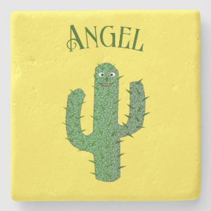 Day of the Dead Happy Cactus Custom Name Stone Coaster