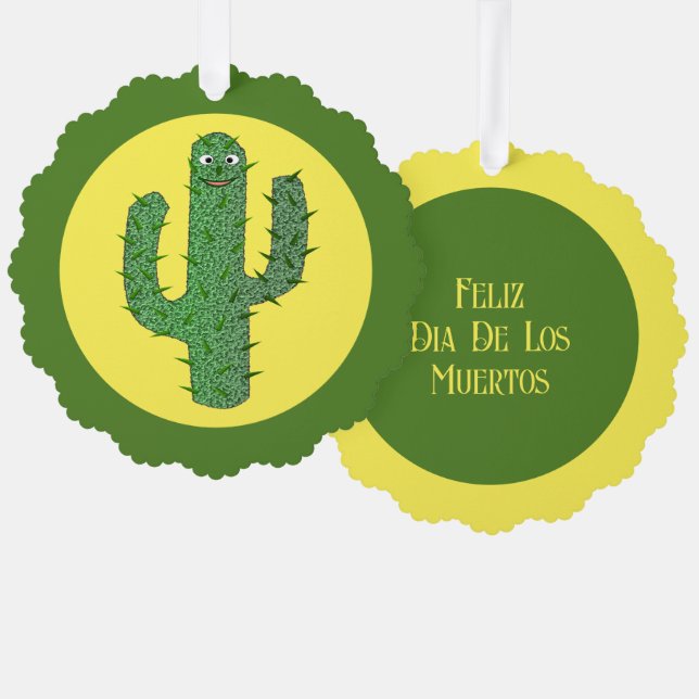 Day of the Dead Happy Cactus Custom Tree Decoration Card (Front/Back)