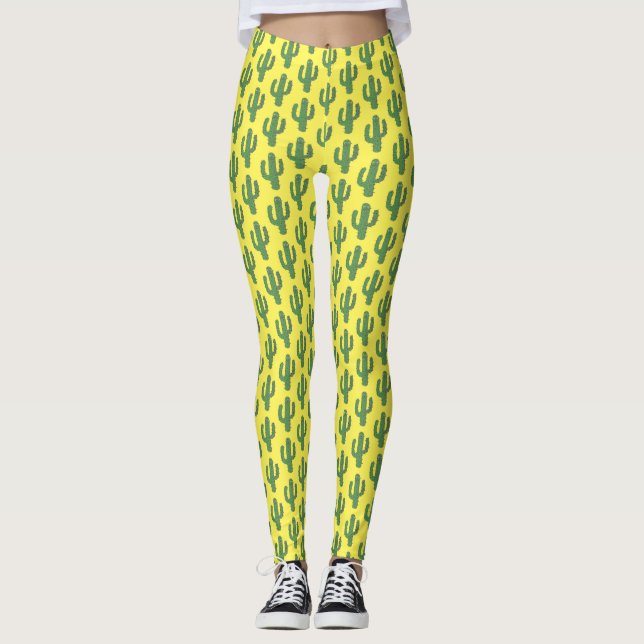 Day of the Dead Happy Cactus Patterned Leggings (Front)