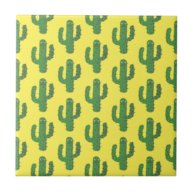 Day of the Dead Happy Cactus Patterned Tile (Front)