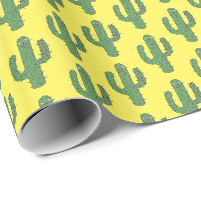 Day of the Dead Happy Cactus Patterned Wrapping Paper (Roll Corner)