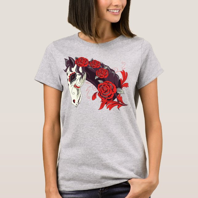 Day of the Dead Horse Skeleton with Roses T-Shirt (Front)