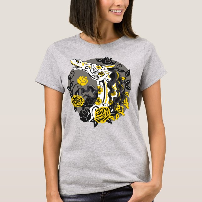 Day of the Dead Horse Skeleton with Yellow Roses T-Shirt (Front)