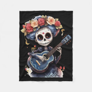 Day Of The Dead Inspired Catrina Sugar Skull Fleece Blanket