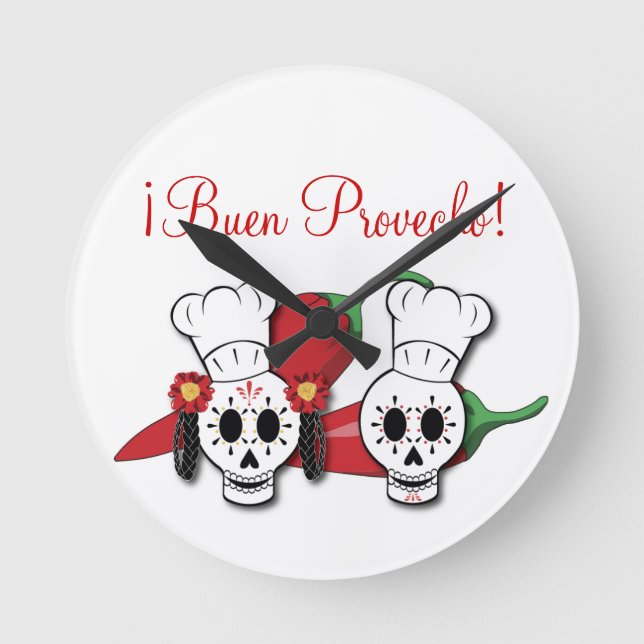 Day of the Dead Kitchen Clock with Chilli Peppers (Front)